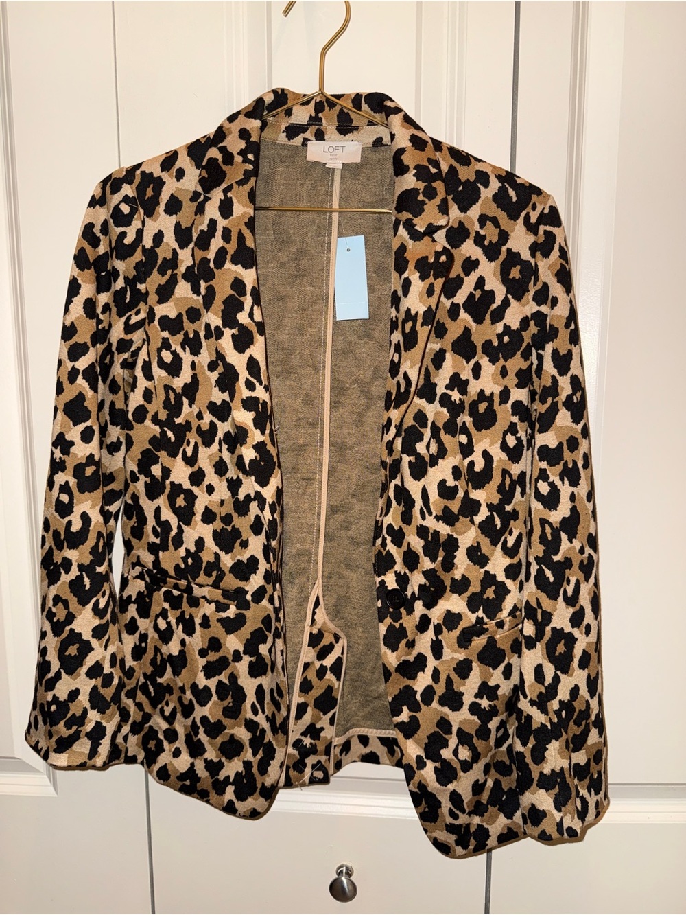 LOFT Leopard-Print Open Front Blazer Jacket - Tan & Black